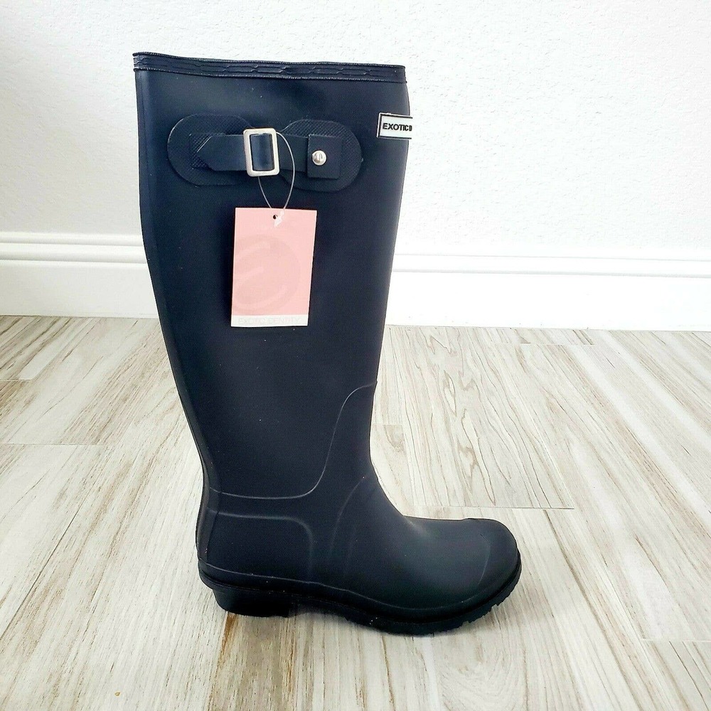 Exotic Identity Tall Rain Boots Size 6 Black NEW